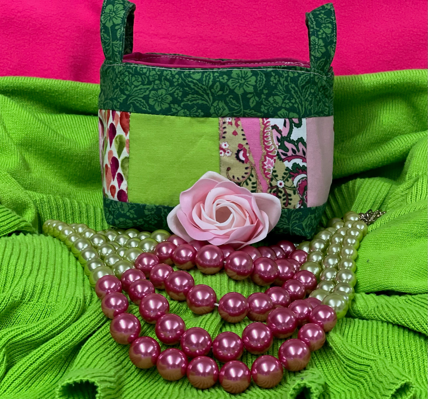 AKA Small Quilted Gift Basket (basket only) - 6” wide x 4” tall x 3 1/2” deep