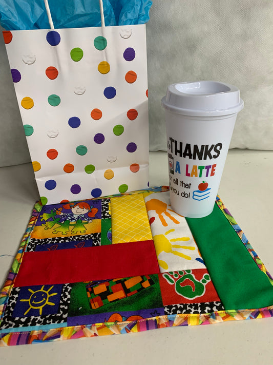 Tumbler and Quilted Mug Rug (8 1/2” x 101/2”)