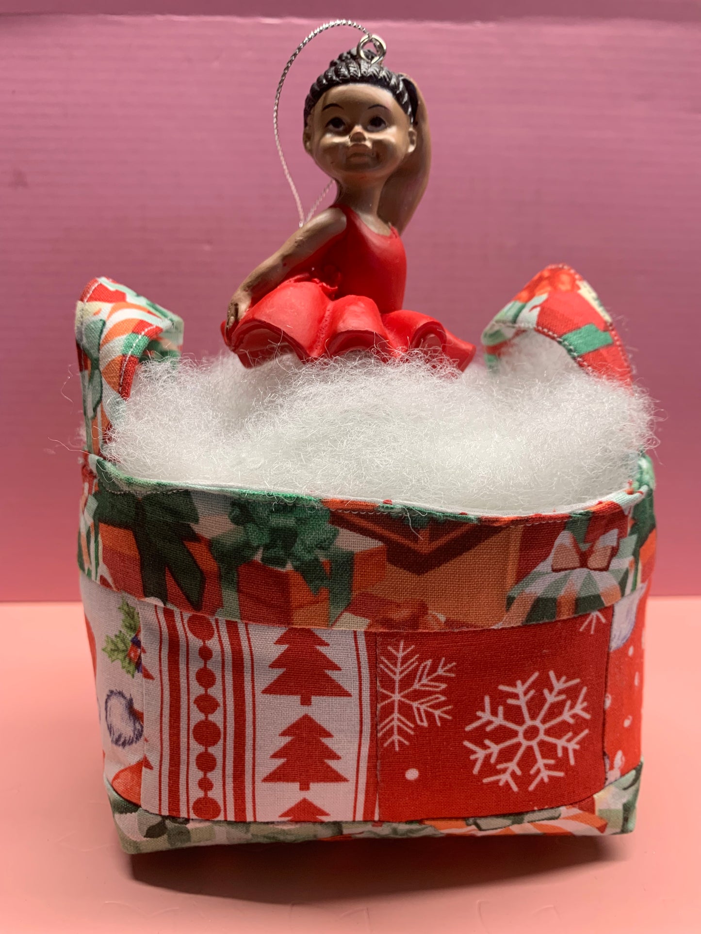 Small Quilted Gift Basket (filled) - 6” wide x 4” tall x 3 1/2” deep