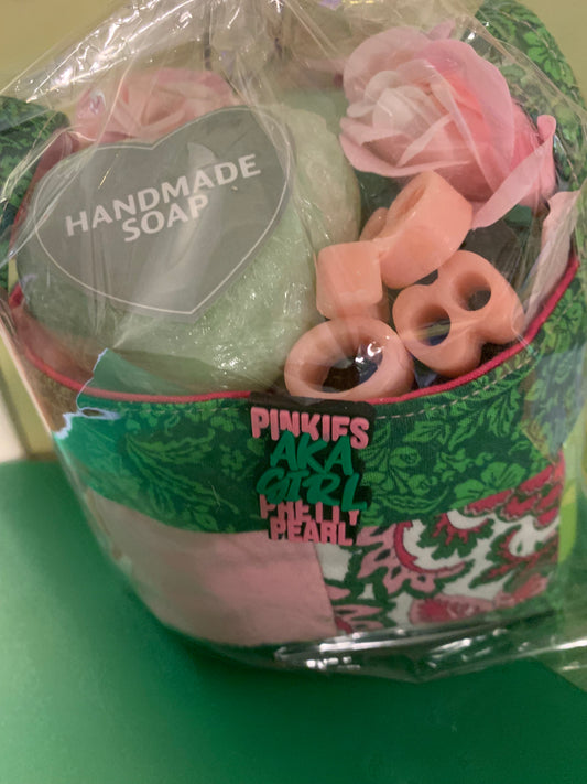 AKA Small Quilted Gift Basket (filled) - 6” wide x 4” tall x 3 1/2” deep