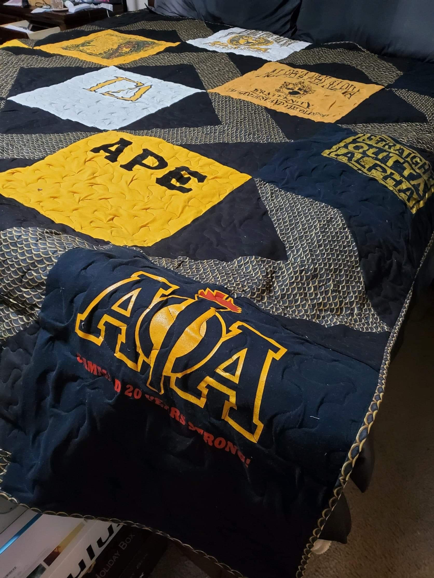 Blue and Yellow greek t-shirt quilt