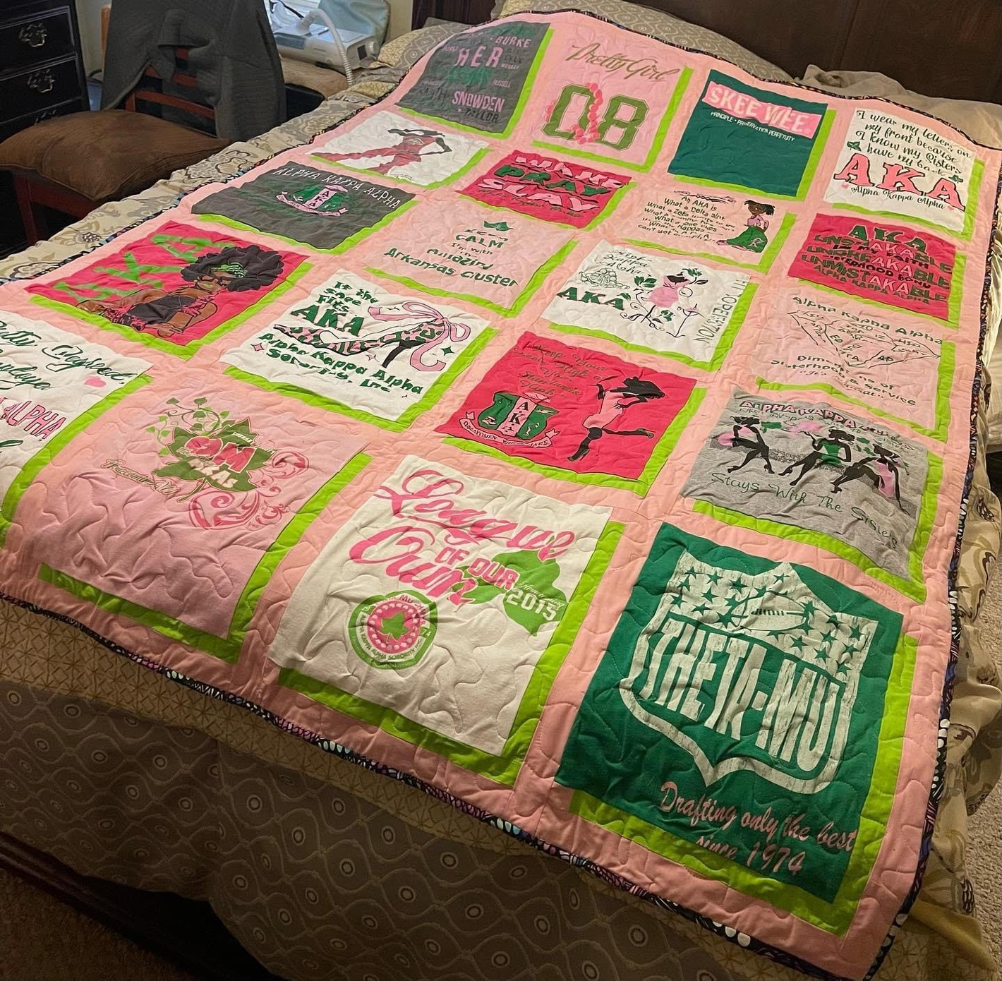 pink sorority t-shirt quilt