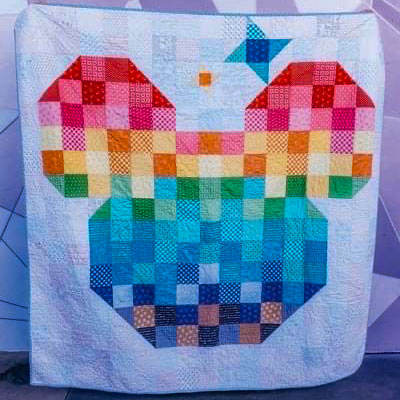 rainbow block quilt in shape of mickey mouse